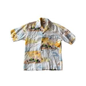 Vintage 70s Hang Ten Mens M Hawaiian Aloha Tropical Palm Shirt